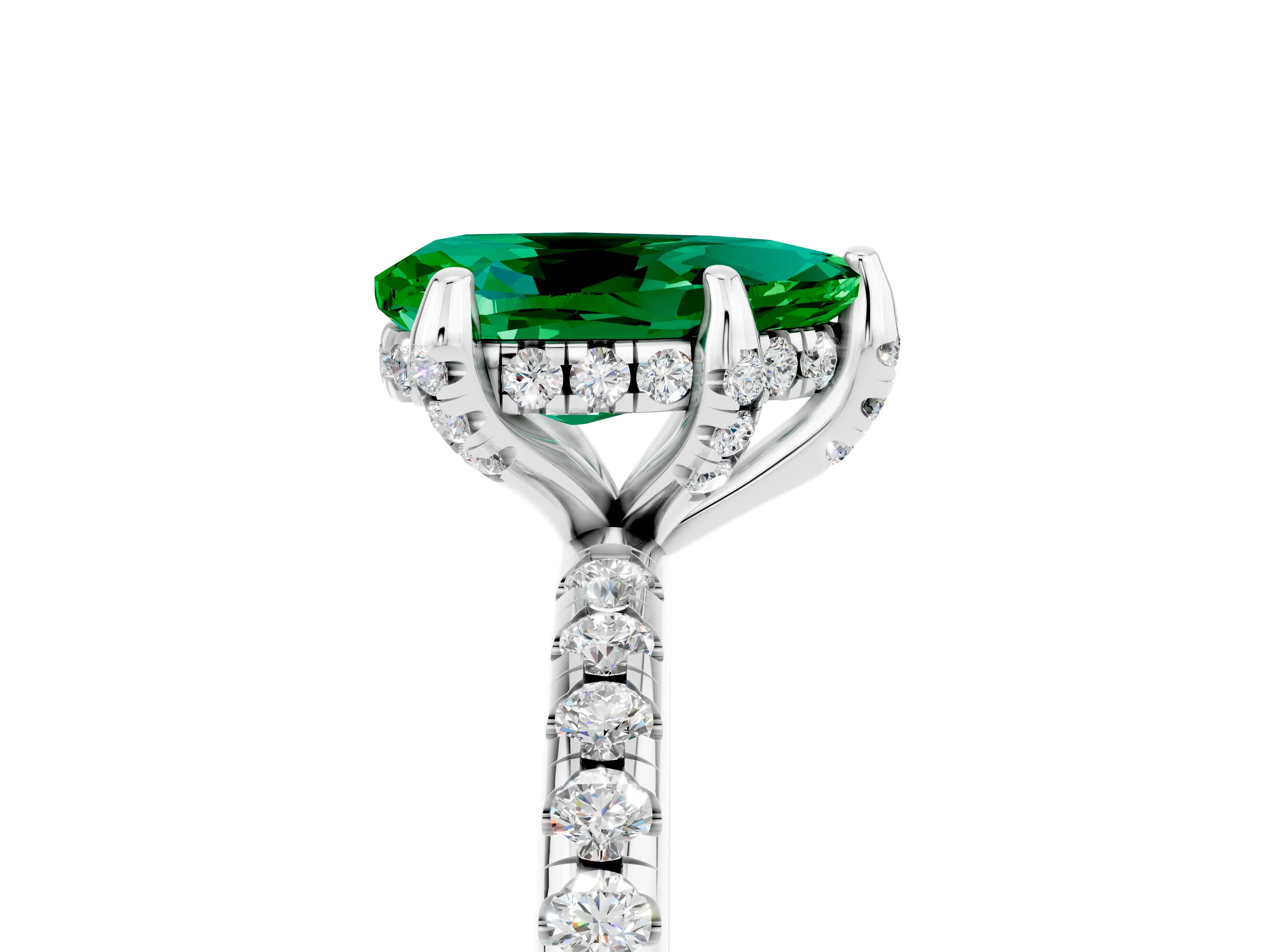 White gold Pear Cut Diamond Solitaire Ring with Four-Prong Setting and Pavé Band_5
