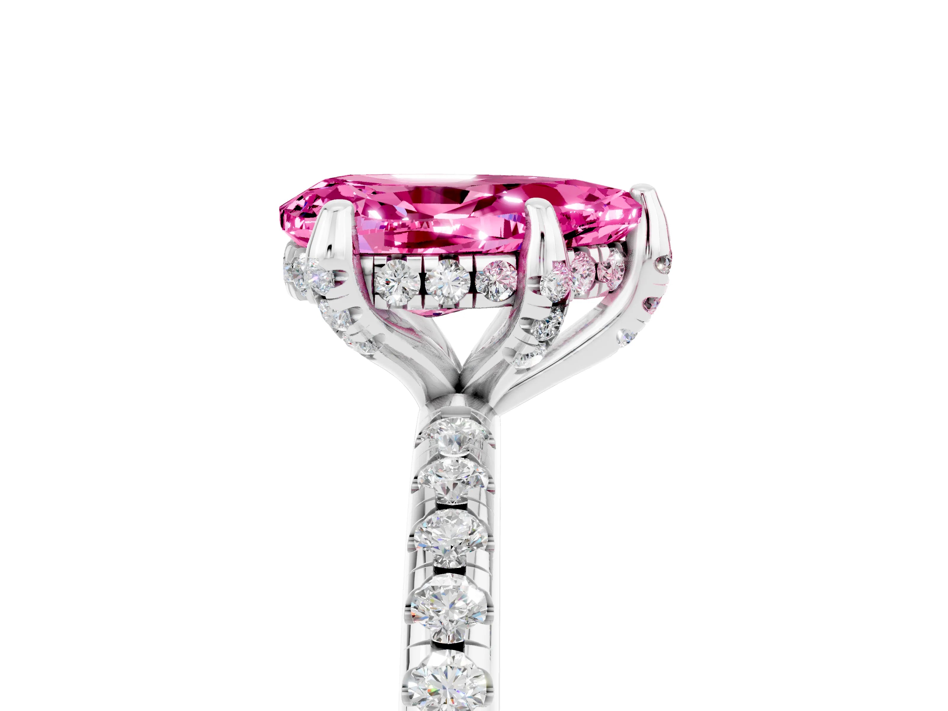 White gold Pear Cut Diamond Solitaire Ring with Four-Prong Setting and Pavé Band_5