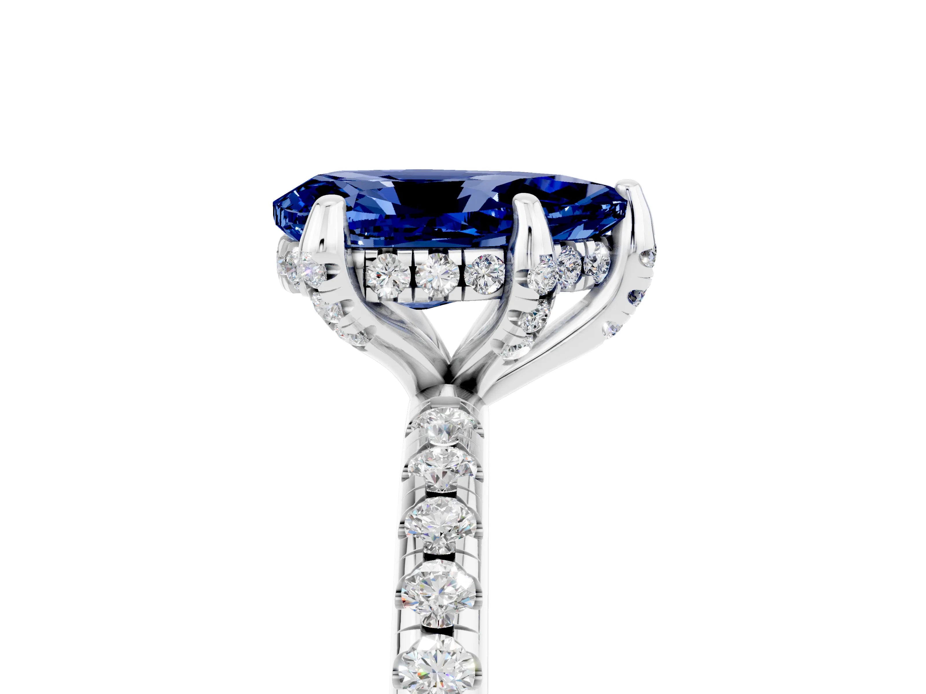 White gold Pear Cut Diamond Solitaire Ring with Four-Prong Setting and Pavé Band_5