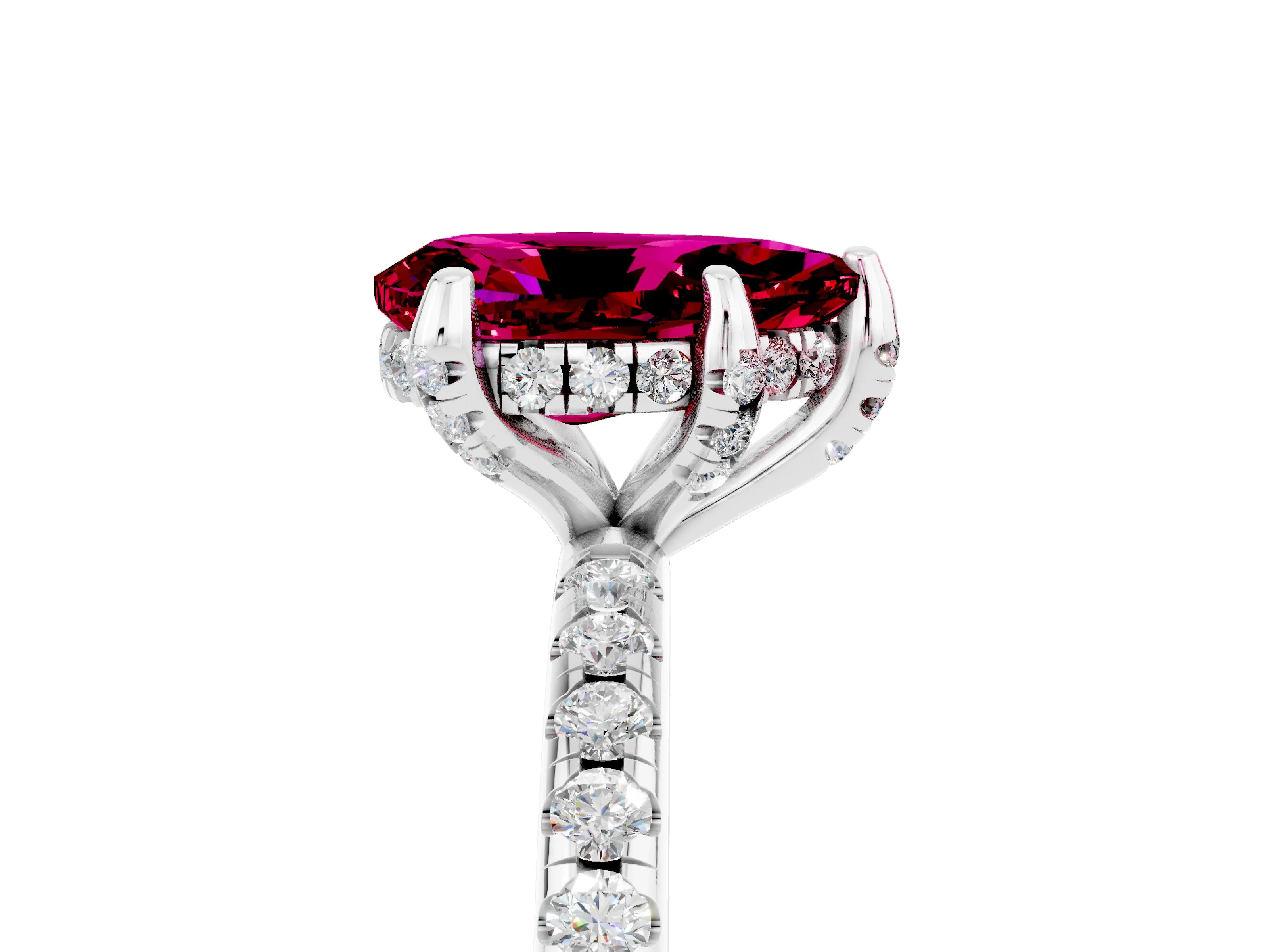 White gold Pear Cut Diamond Solitaire Ring with Four-Prong Setting and Pavé Band_5