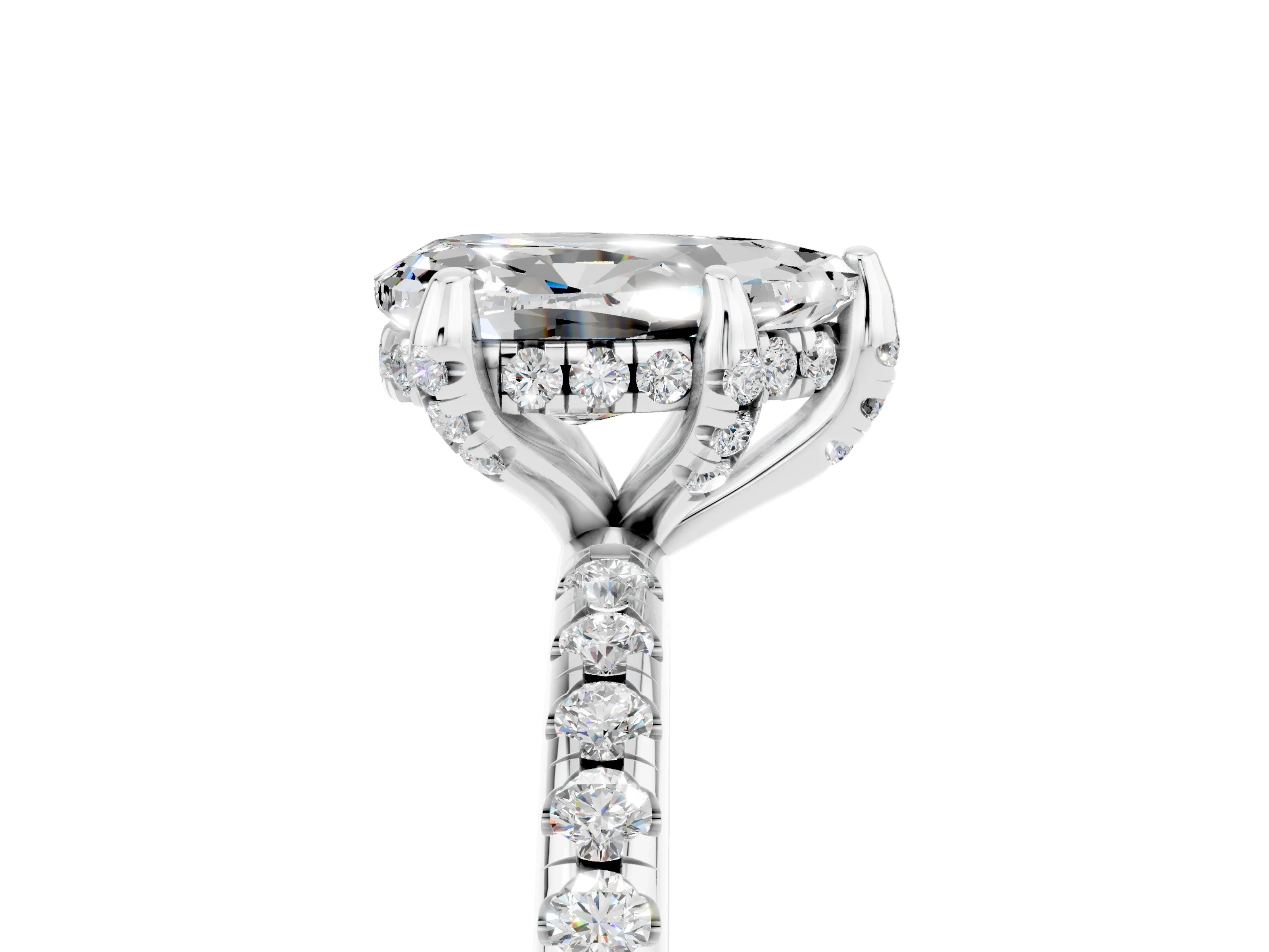White gold Pear Cut Diamond Solitaire Ring with Four-Prong Setting and Pavé Band_5