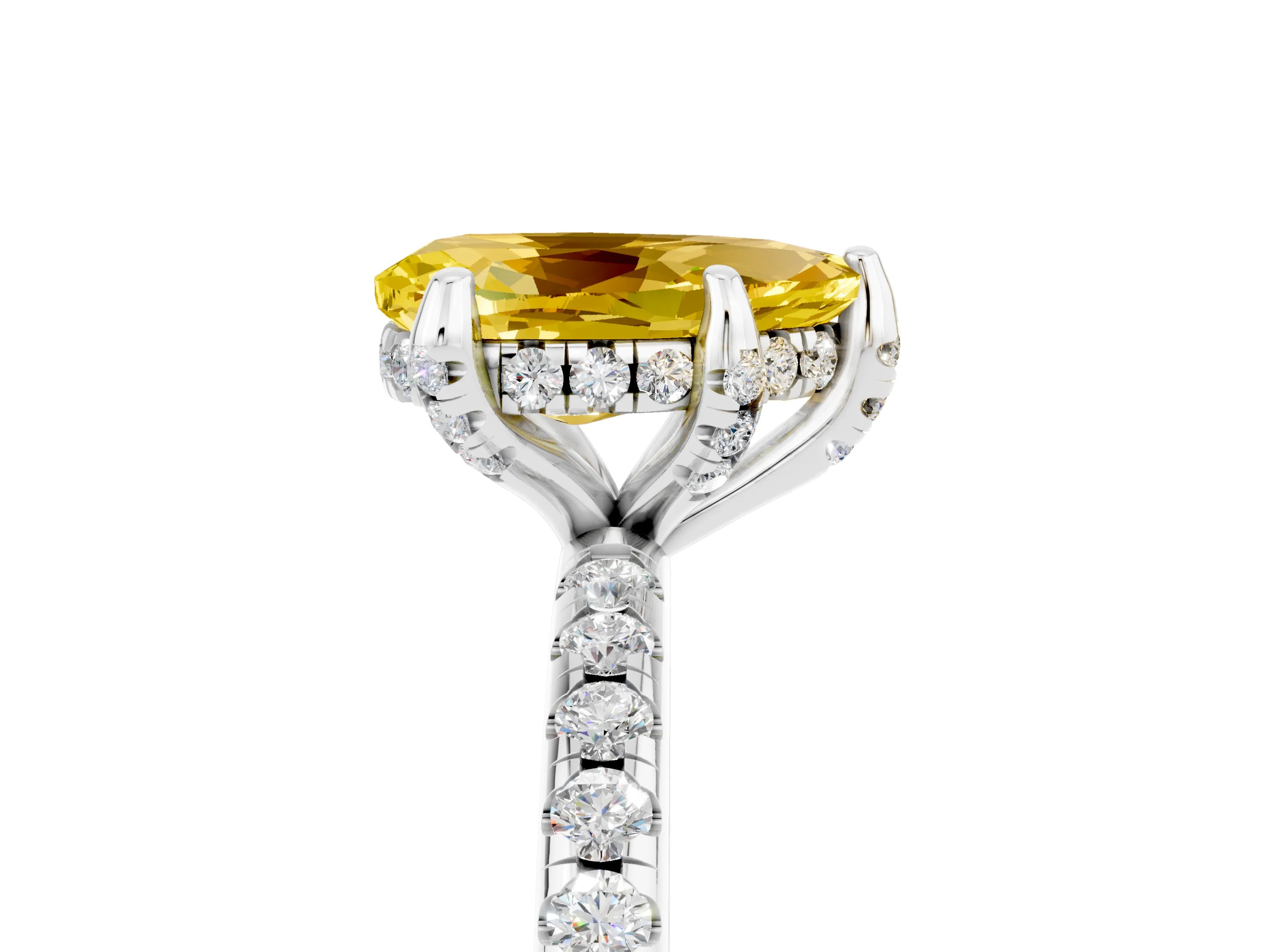 White gold Pear Cut Diamond Solitaire Ring with Four-Prong Setting and Pavé Band_5