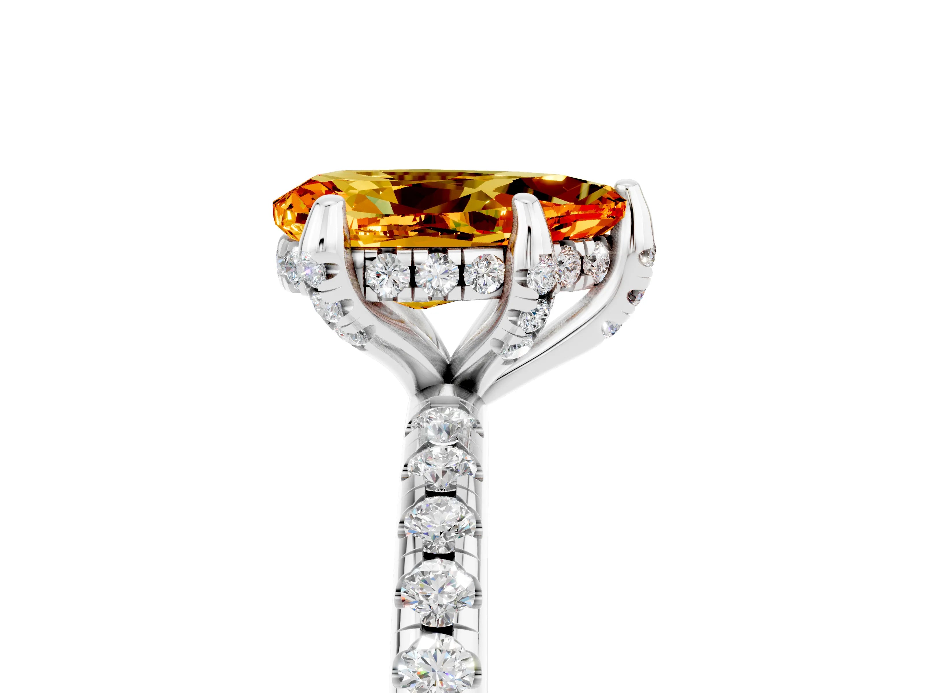White gold Pear Cut Diamond Solitaire Ring with Four-Prong Setting and Pavé Band_5