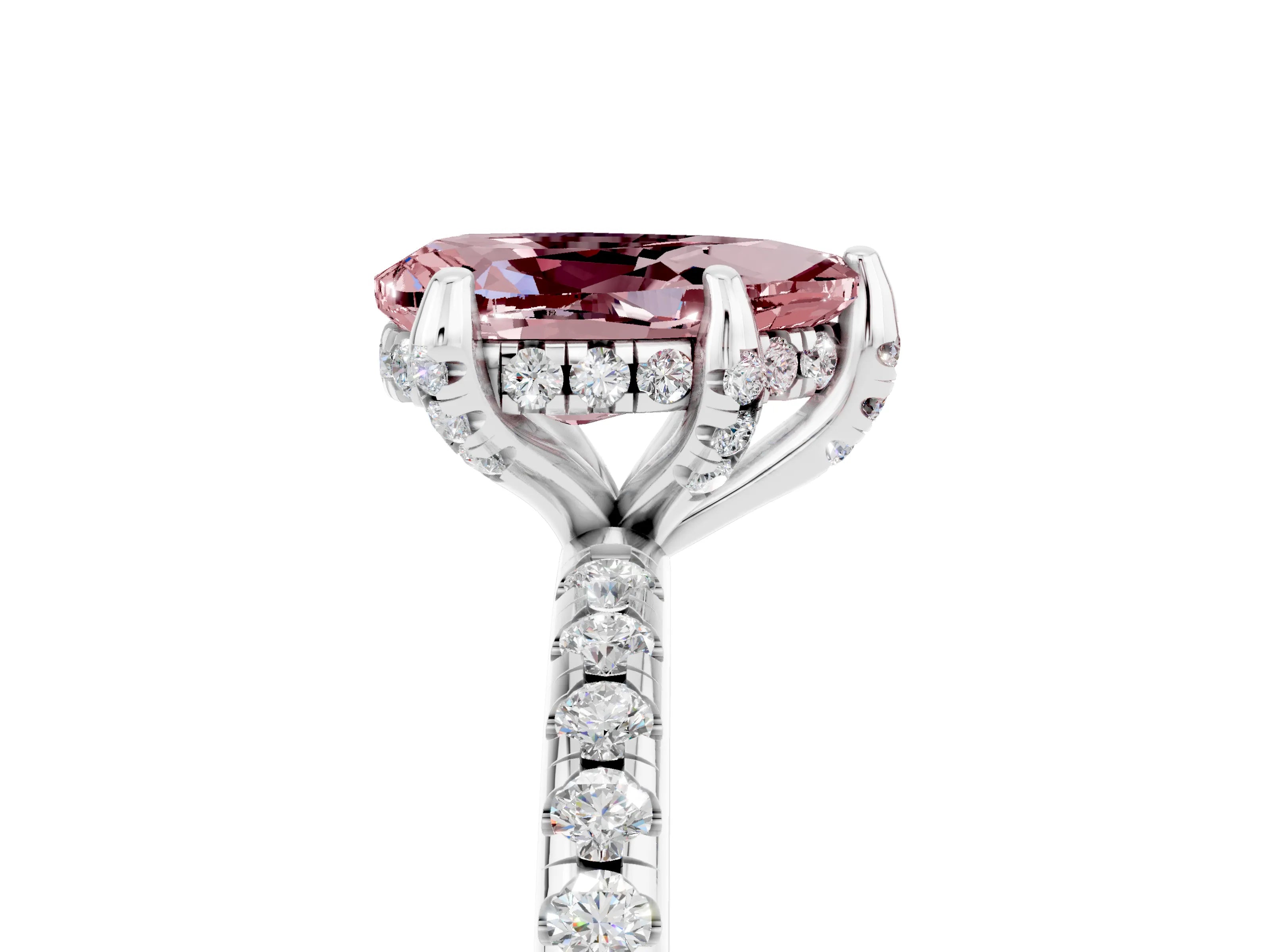 White gold Pear Cut Diamond Solitaire Ring with Four-Prong Setting and Pavé Band_5