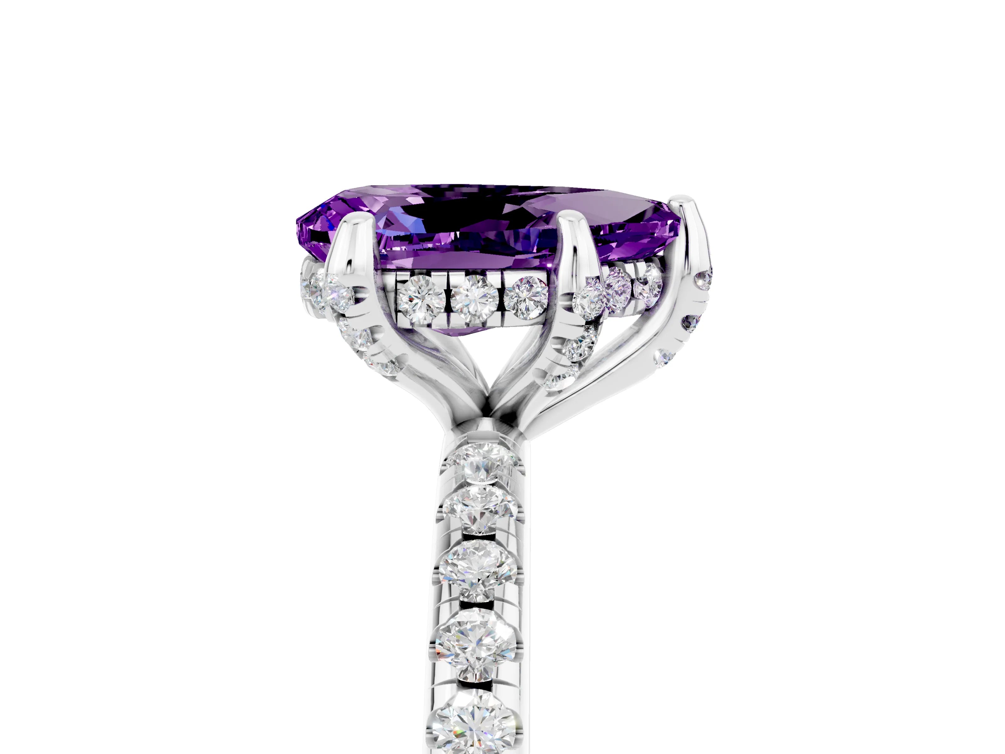 White gold Pear Cut Diamond Solitaire Ring with Four-Prong Setting and Pavé Band_5