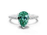 White gold Pear Cut Diamond Solitaire Ring with Four-Prong Setting and Pavé Band