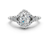 White gold Pear Cut Diamond Solitaire Ring with Hidden Halo and Pavé Band_33