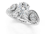 White gold Pear Cut Diamond Solitaire Ring with Milgrain Pavé Band and Four-Prong Setting_212