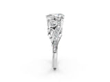White gold Pear Cut Diamond Solitaire Ring with Milgrain Pavé Band and Four-Prong Setting_213