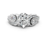 White gold Pear Cut Diamond Solitaire Ring with Milgrain Pavé Band and Four-Prong Setting_214