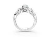 White gold Pear Cut Diamond Solitaire Ring with Milgrain Pavé Band and Four-Prong Setting_217