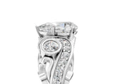 White gold Pear Cut Diamond Solitaire Ring with Milgrain Pavé Band and Four-Prong Setting_219