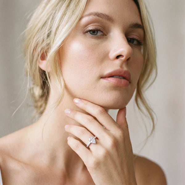 White Gold Pear-Shaped Solitaire Engagement Ring Setting with Pave Band and Open Basket