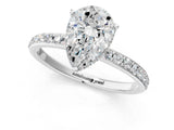 White gold Pear Cut Diamond Solitaire Ring with Pavé Band and Hidden Halo_21