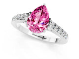 White gold Pear Cut Diamond Solitaire Ring with Pavé Band and Prong Setting_1