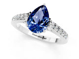 White gold Pear Cut Diamond Solitaire Ring with Pavé Band and Prong Setting_1