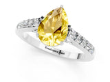 White gold Pear Cut Diamond Solitaire Ring with Pavé Band and Prong Setting_1