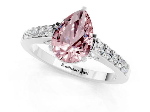White gold Pear Cut Diamond Solitaire Ring with Pavé Band and Prong Setting_1