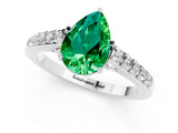 White gold Pear Cut Diamond Solitaire Ring with Pavé Band and Prong Setting_1