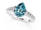 White gold Pear Cut Diamond Solitaire Ring with Pavé Band and Prong Setting_1