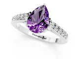 White gold Pear Cut Diamond Solitaire Ring with Pavé Band and Prong Setting_1
