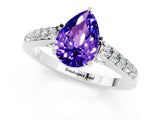 White gold Pear Cut Diamond Solitaire Ring with Pavé Band and Prong Setting_1