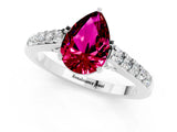 White gold Pear Cut Diamond Solitaire Ring with Pavé Band and Prong Setting_1