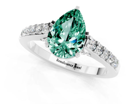 White gold Pear Cut Diamond Solitaire Ring with Pavé Band and Prong Setting_1