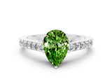 White gold Pear Cut Diamond Solitaire Ring with Pavé Band and Prong Setting