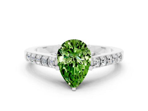 White gold Pear Cut Diamond Solitaire Ring with Pavé Band and Prong Setting