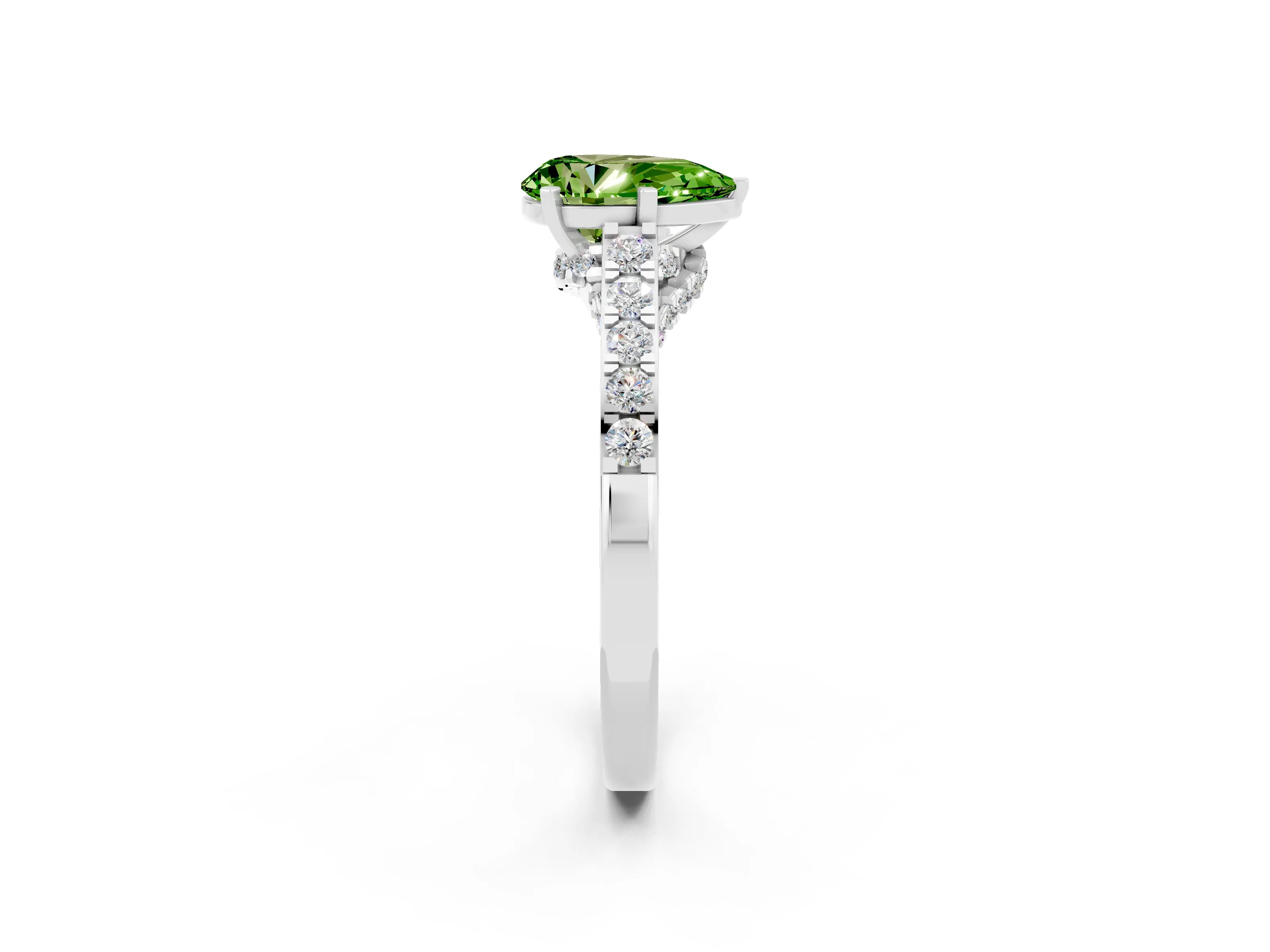 White gold Pear Cut Diamond Solitaire Ring with Pavé Band and Prong Setting_2
