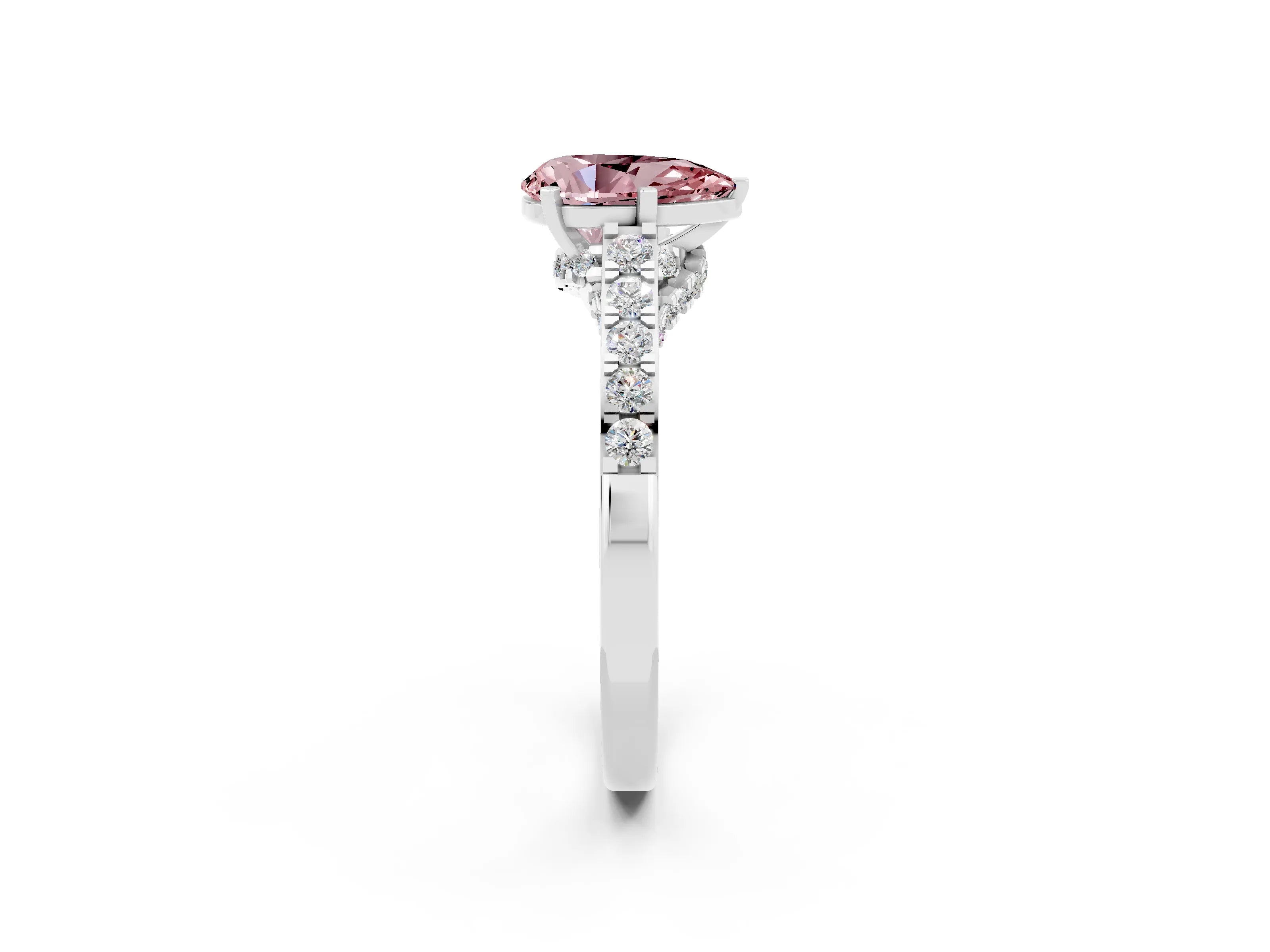 White gold Pear Cut Diamond Solitaire Ring with Pavé Band and Prong Setting_2