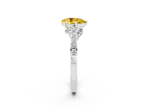 White gold Pear Cut Diamond Solitaire Ring with Pavé Band and Prong Setting_2
