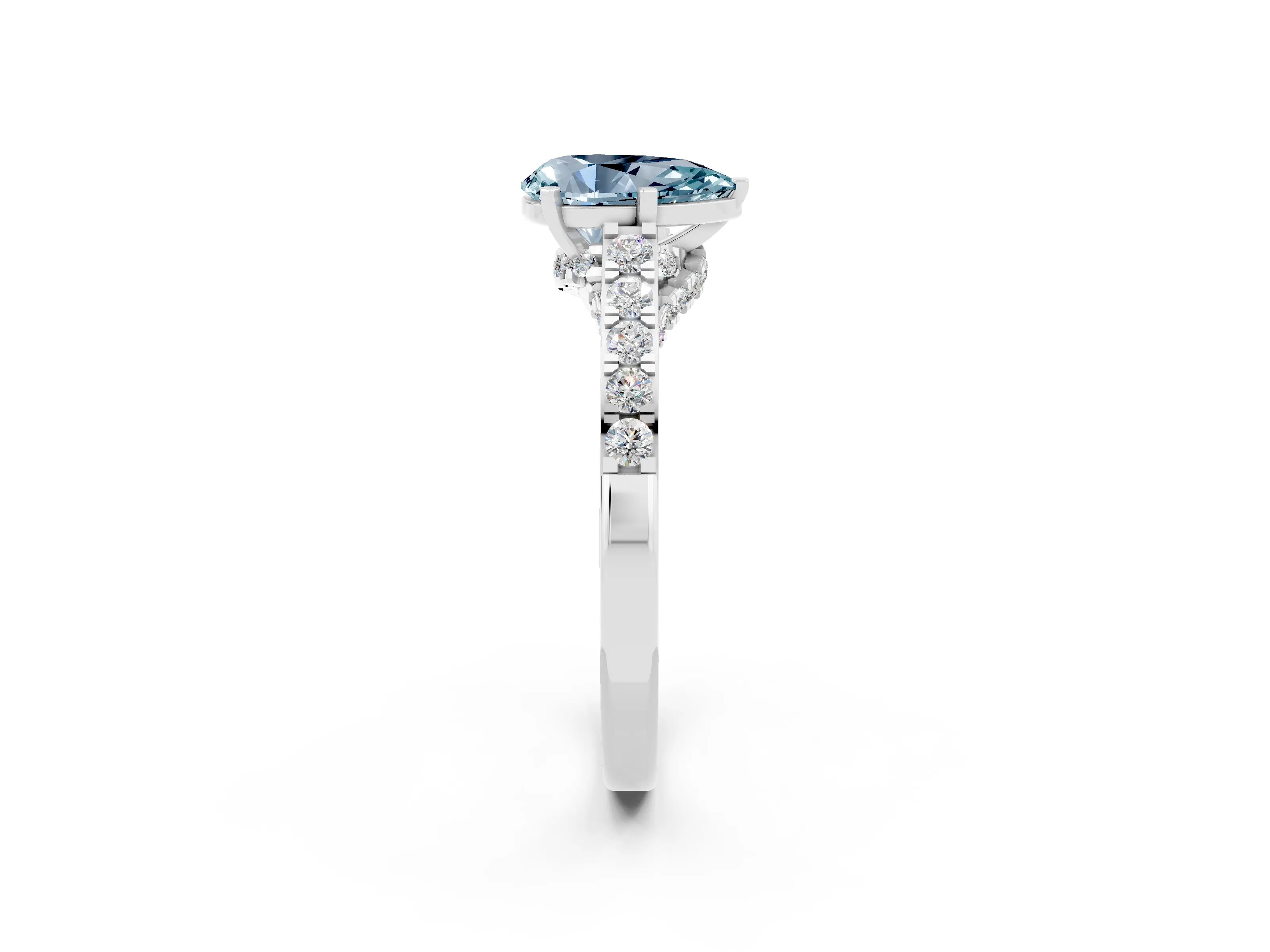 White gold Pear Cut Diamond Solitaire Ring with Pavé Band and Prong Setting_2