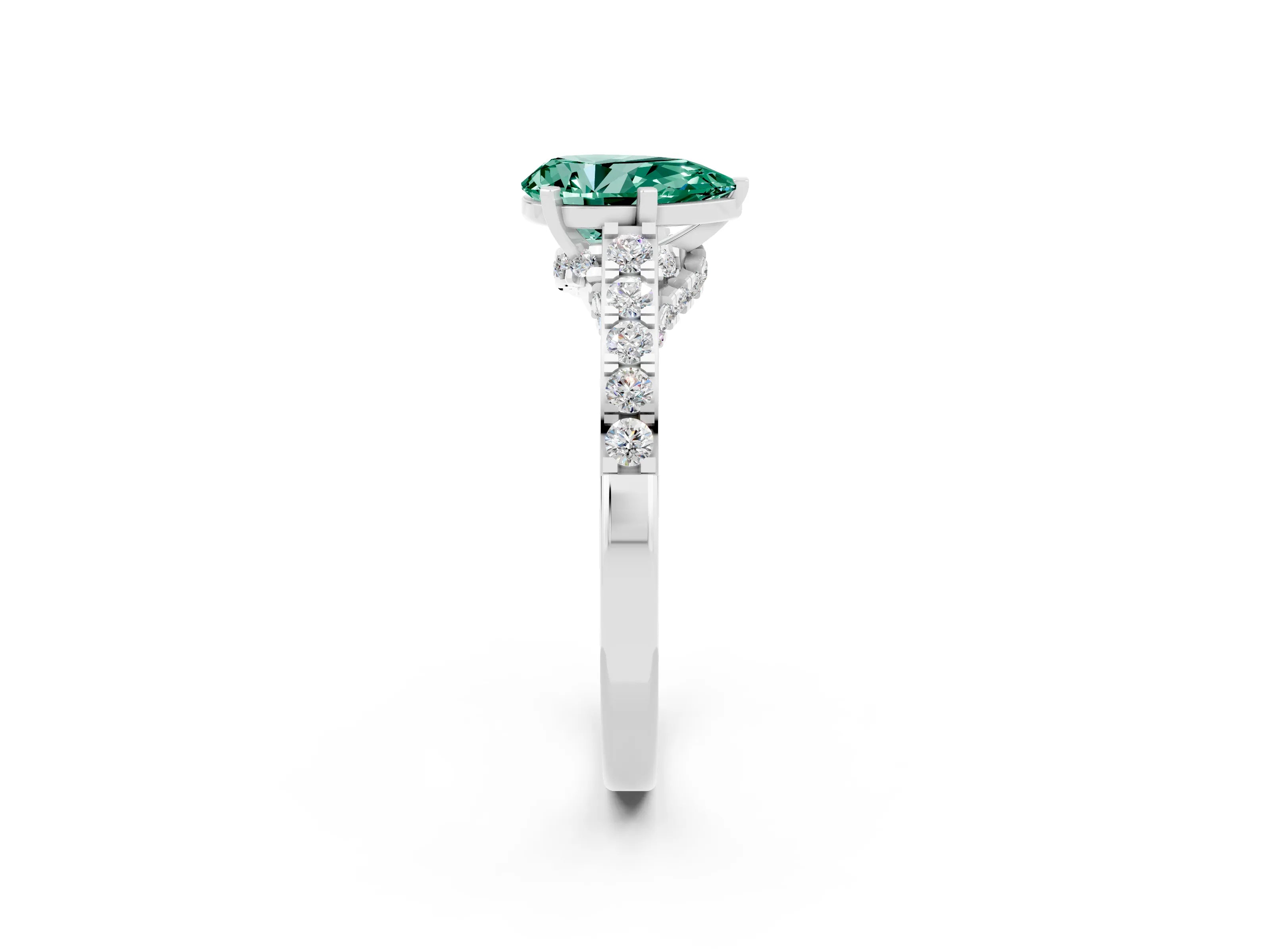 White gold Pear Cut Diamond Solitaire Ring with Pavé Band and Prong Setting_2