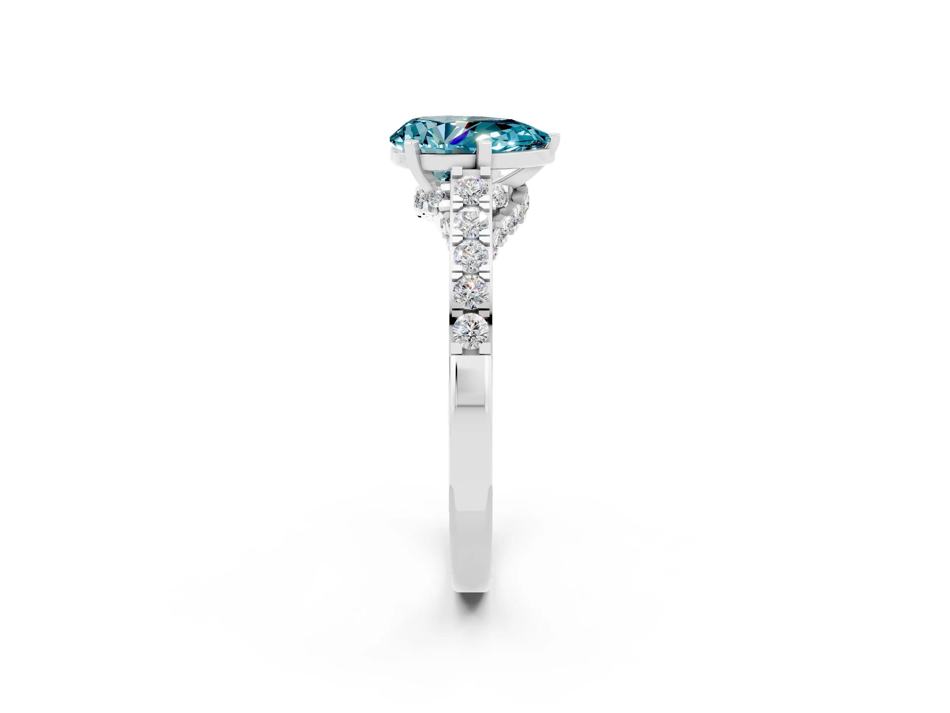 White gold Pear Cut Diamond Solitaire Ring with Pavé Band and Prong Setting_2