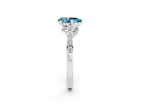 White gold Pear Cut Diamond Solitaire Ring with Pavé Band and Prong Setting_2