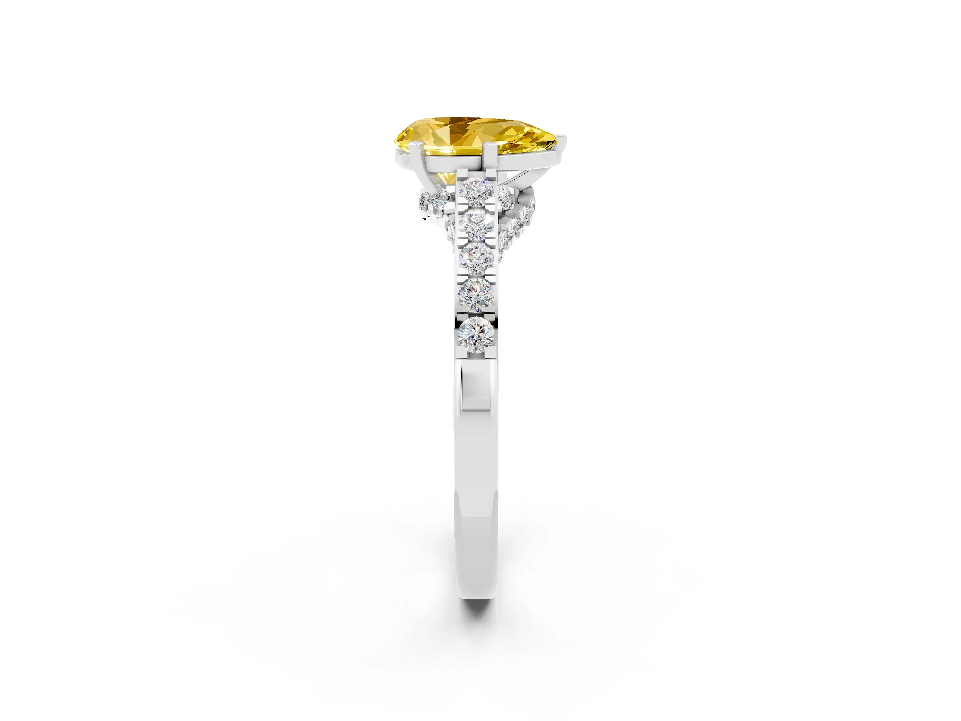 White gold Pear Cut Diamond Solitaire Ring with Pavé Band and Prong Setting_2