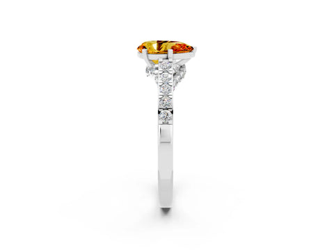 White gold Pear Cut Diamond Solitaire Ring with Pavé Band and Prong Setting_2