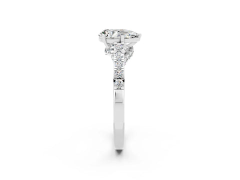 White gold Pear Cut Diamond Solitaire Ring with Pavé Band and Prong Setting_2