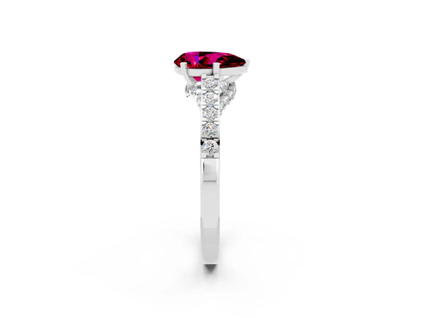 White gold Pear Cut Garnet Solitaire Ring with Crossover Gallery and Round  Pavé Band