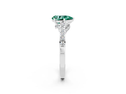 White gold Pear Cut Diamond Solitaire Ring with Pavé Band and Prong Setting_2