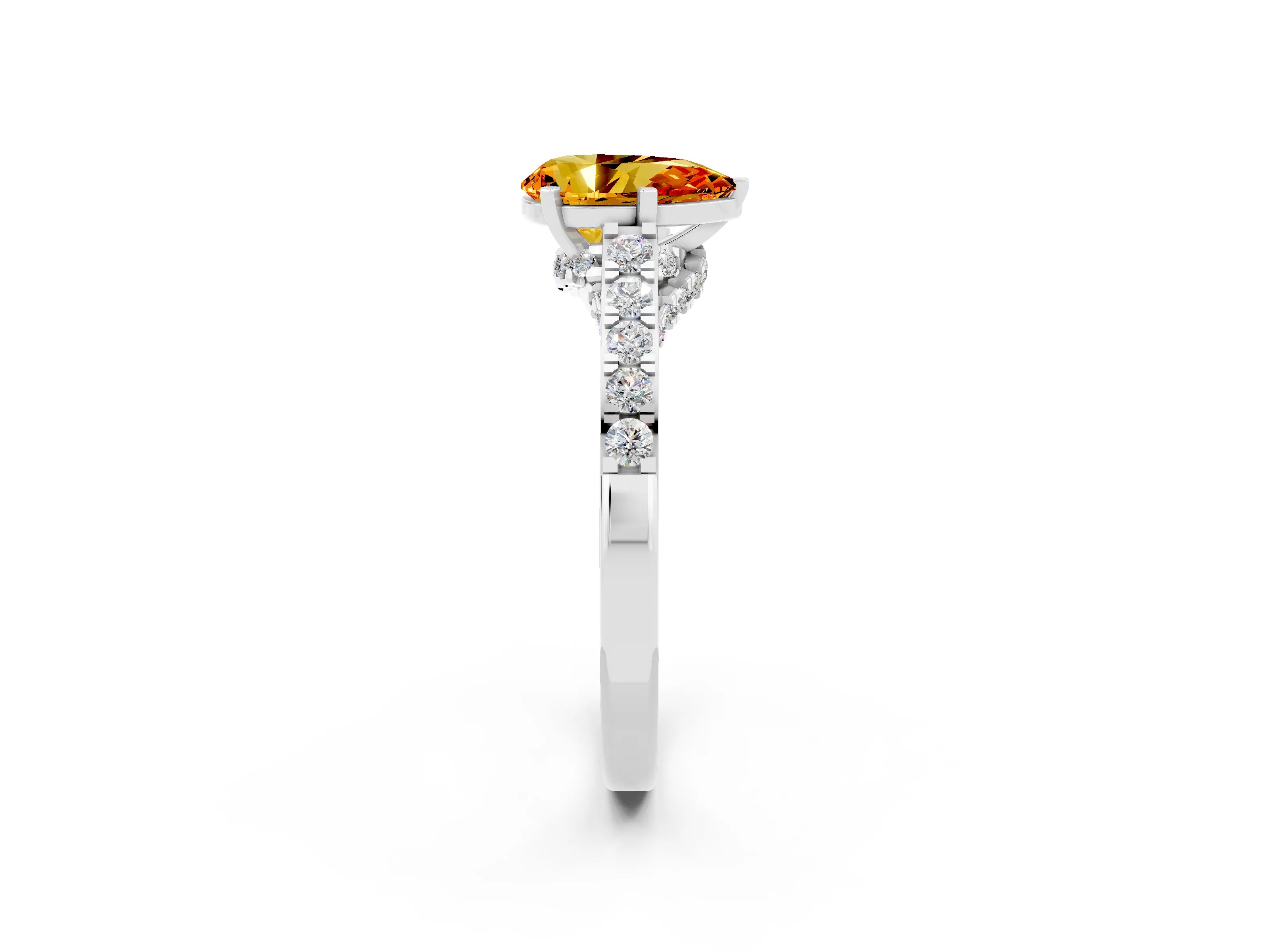 White gold Pear Cut Diamond Solitaire Ring with Pavé Band and Prong Setting_2