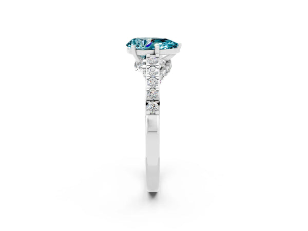 Silver Pear Cut Blue Topaz Solitaire Ring with Crossover Gallery and Round  Pavé Band
