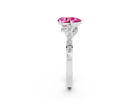 White gold Pear Cut Diamond Solitaire Ring with Pavé Band and Prong Setting_2