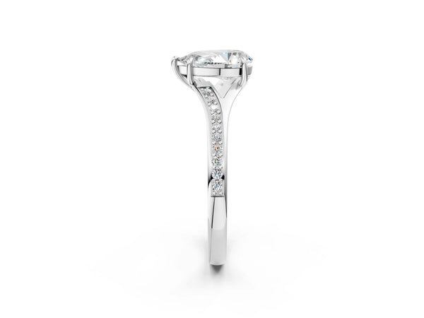 White Gold Pear-Shaped Pave Solitaire Engagement Ring Setting with Sweeping Shoulders