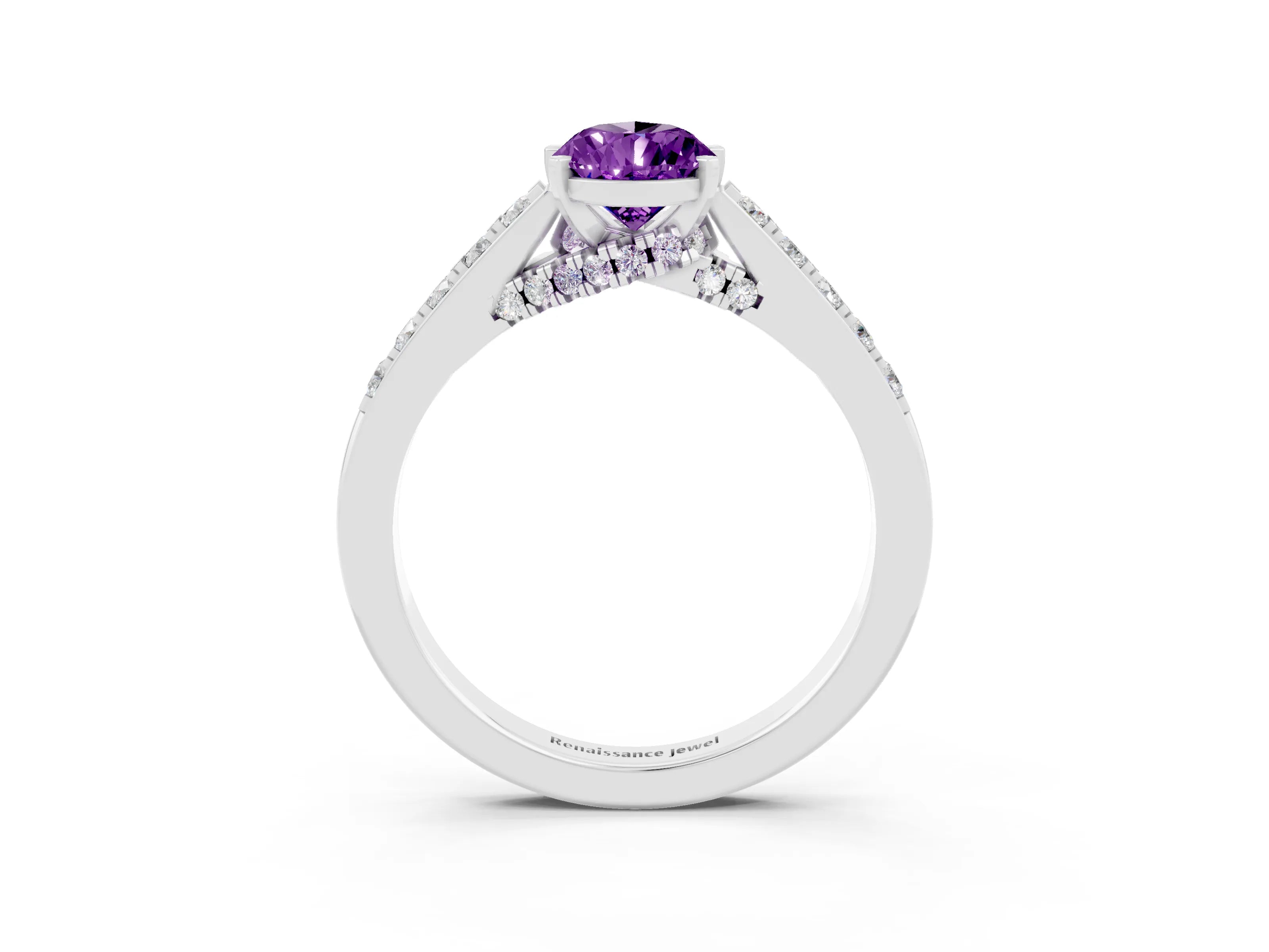 White gold Pear Cut Diamond Solitaire Ring with Pavé Band and Prong Setting_3
