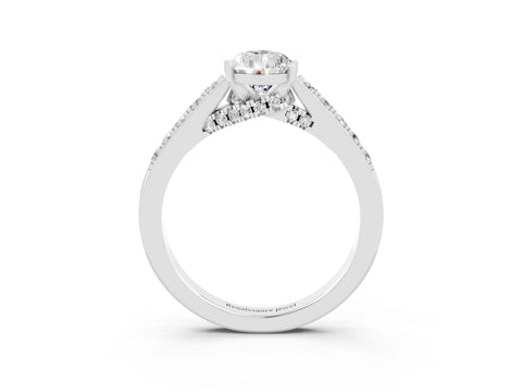 White gold Pear Cut Diamond Solitaire Ring with Pavé Band and Prong Setting_3