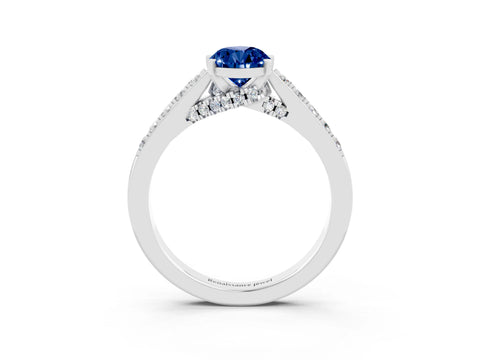 White gold Pear Cut Diamond Solitaire Ring with Pavé Band and Prong Setting_3