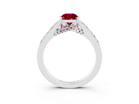 White gold Pear Cut Diamond Solitaire Ring with Pavé Band and Prong Setting_3